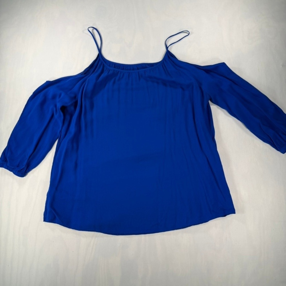 Express Cold Shoulder Blouse Womens XS Blue Spaghetti Strap Rayon Top